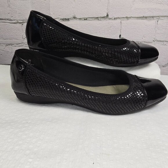 ANNE KLEIN SPORT WOMENS BLACK SQUARE TOE SLIP ON SHORT WEDGE SHOE SIZE 6 EUC - Picture 1 of 8